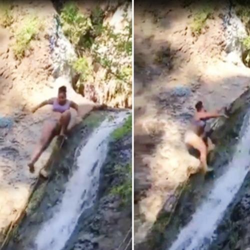 A pior maneira de pagar mico descendo uma cachoeira