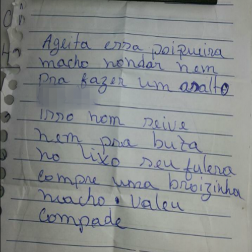 Ladrão devolve moto roubada e deixa carta de desprezo “porcaria”