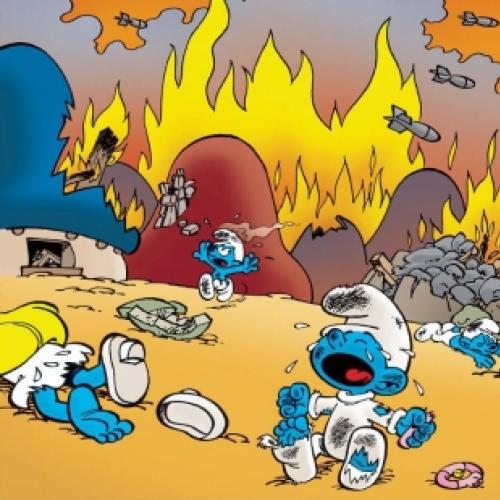 A assustadora campanha da Unicef onde os Smurfs são bombardeados! 