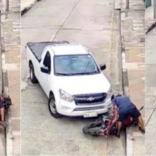 Motorista destrói moto de assaltante, que saí 