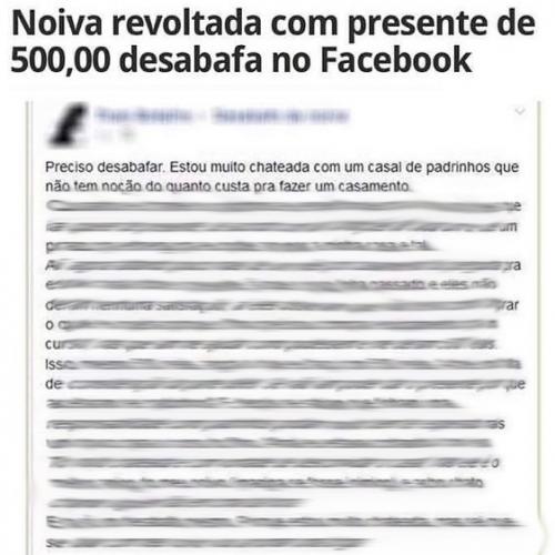 Noiva revoltada com presente de 500,00 desabafa no facebook...