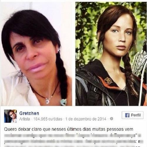 Gretchen diz ser parecida com Jennifer Lawrence...