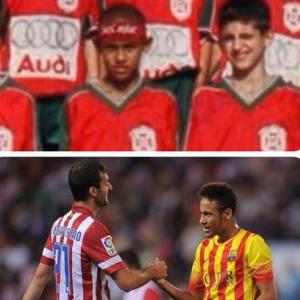 Neymar reencontra amigo de infância no jogo contra o Atlético de Madri
