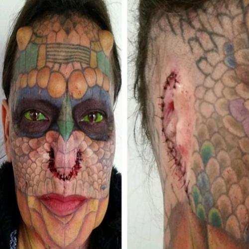 Mulher transgênero remove orelhas e nariz para se converter em Dragão 