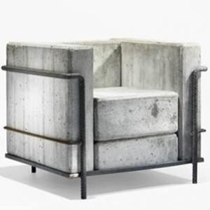 Mobília e eletrônicos feitos de concreto
