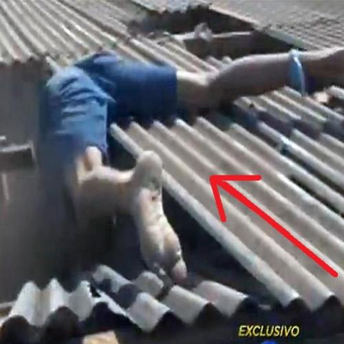 Ladrão trapalhão tenta fugir pelo telhado e se da muito mal