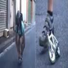 Russo se diverte com a menor bicicleta do mundo
