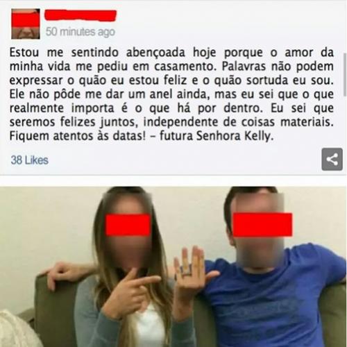 Casal anuncia noivado no Facebook e falha ao esconder um detalhe