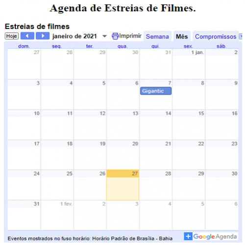 Agenda de Estreias de Filmes