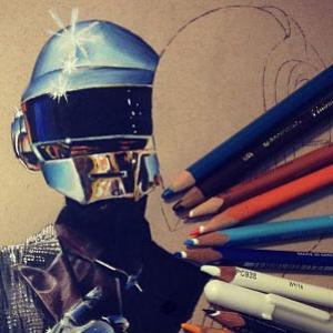 Inacreditável desenho do Daft Punk feito a lápis