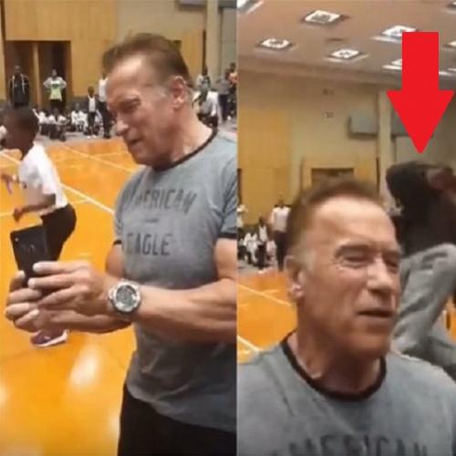 Schwarzenegger é agredido com uma voadora durante evento