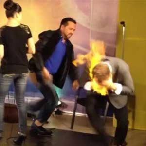  Mágico tem cabeça queimada em Programa tv ao vivo