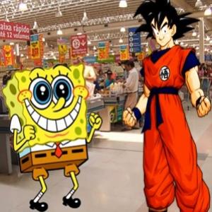 Goku, Bob Esponja e Jackie Chan na fila do supermercado
