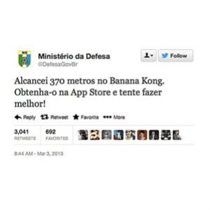 Ministério da Defesa faz propaganda do Jogo Banana Kong no Twitter