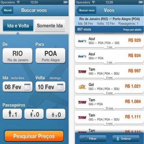 Aplicativo de buscas de preços de hotéis e voos para celular (iOS)