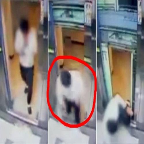 Vídeo mostra homem escapando de perder as duas pernas em elevador