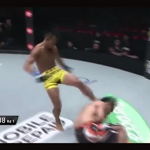 Lutador aplica nocaute com chute proibido em luta de MMA