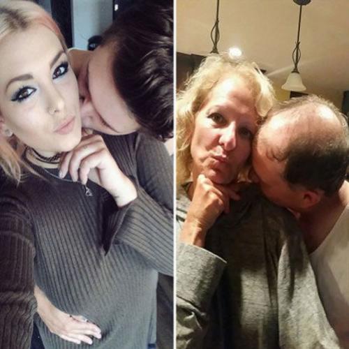 Imagens dos pais imitando selfies da filha com o namorado