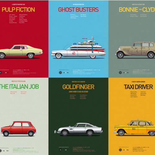Ilustrações icônicas de carros do cinema