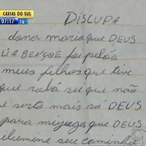 Bandido arrependido deixa bilhete de discupa pra vítima