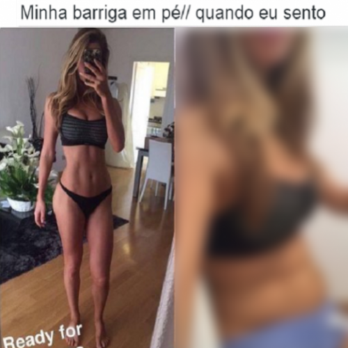 Minha barriga em pé x quando eu sento.