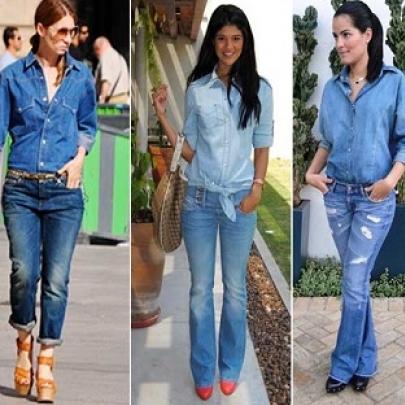 Camisa jeans tendência assumida