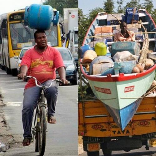 Flagrantes de pessoas levando os meios de transporte ao extremo